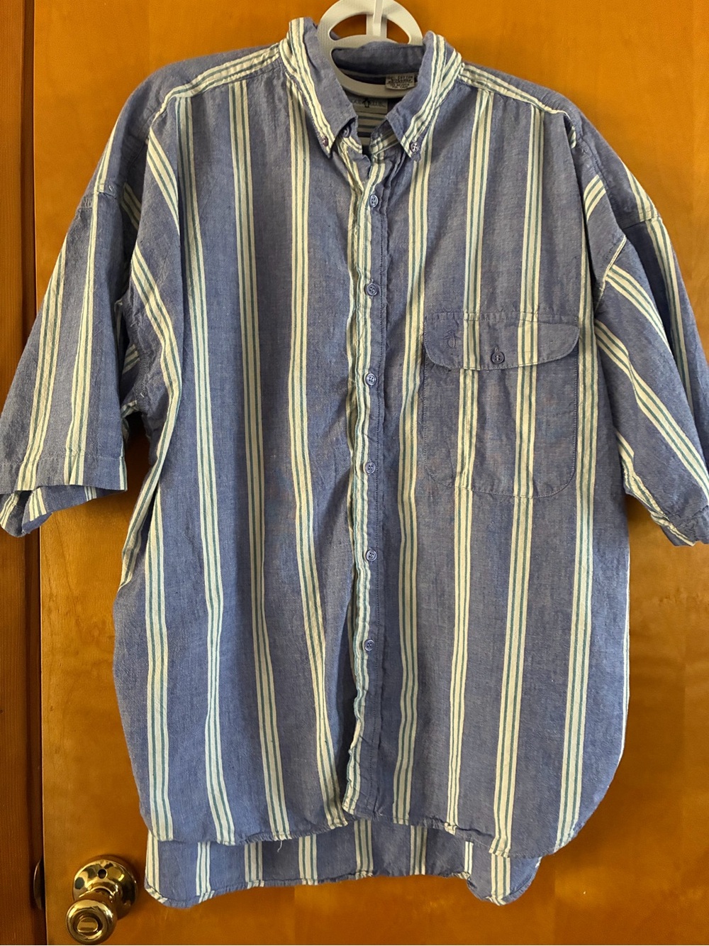 Original Penguin Blue and White Vertical Stripe Button-Down Shirt